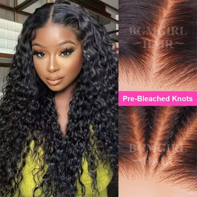 Pre-Bleached Water Wave Wear & Go Glueless HD Lace Closure 180% Density Wig Valentines Day Sale