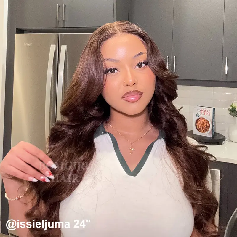 Layered Cut Chocolate Brown #4 Body Wave Wear Go Wig 6x4 Lace Closure 180% Glueless Color Wig | BGMgirl Hair