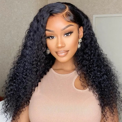 kinky curly glueless lace frontal wig 180 density